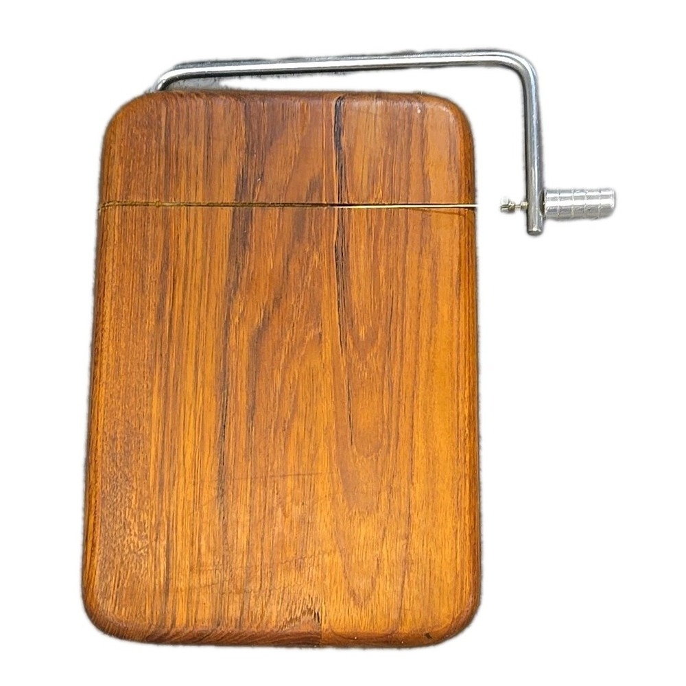 Good Wood Genuine Teak Wire Cheese Slicer Cutting Board MCM Charcuterie 10" Vtg